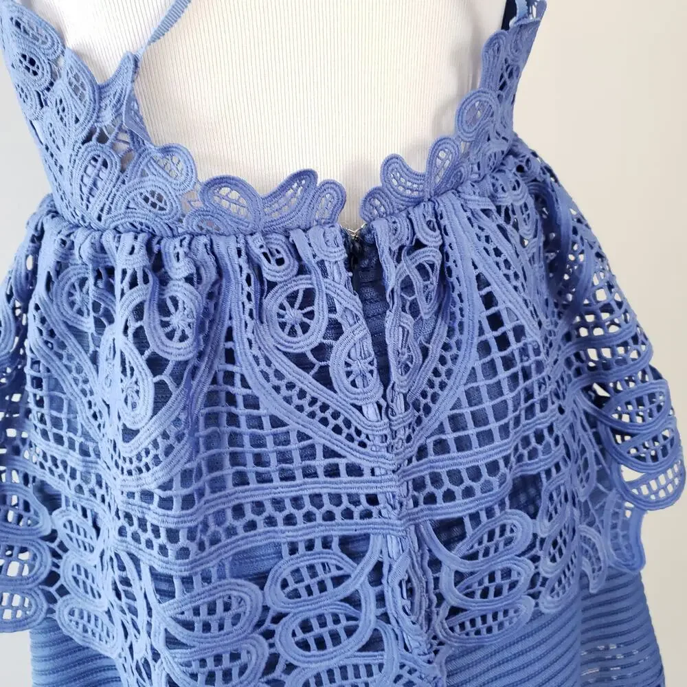 NEW self-portrait Lace Peplum Dress Blue Plunging Neck Revolve Women 2 - Picture 8 of 15